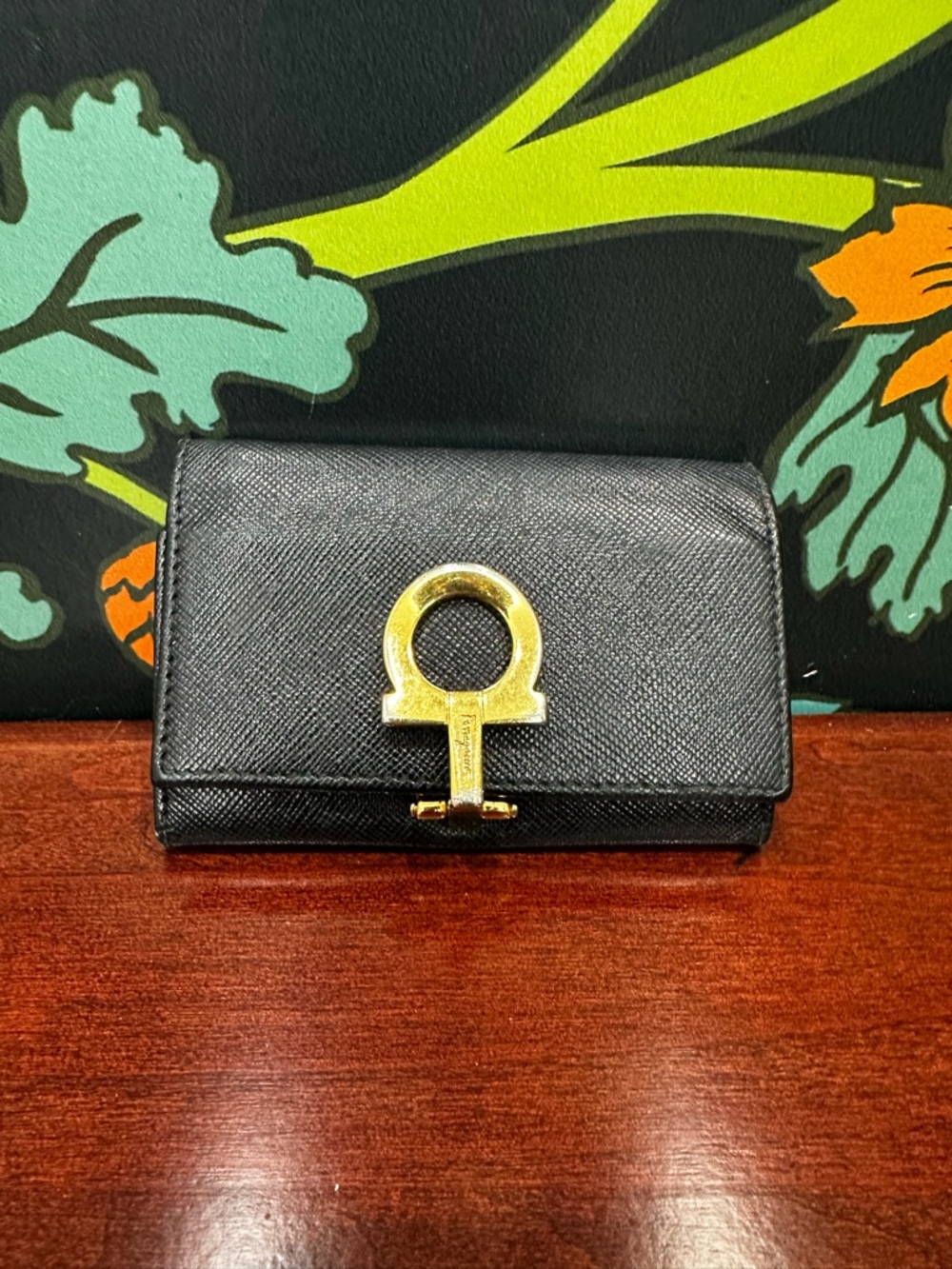Vintage Ferragamo Gancini Key Holder Wallet Black Leather Italy - Picture 3 of 10